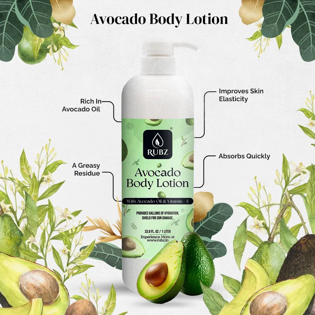 Rubz Avocado Body Milk with goodness of Pure Avocado Oil 5 Kg | Bulk Body Lotion 5 Litre with Refillable 200g Plastic Jar | Best for Hotel, Spa, Salon