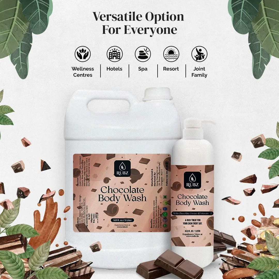 Rubz Chocolate Body Wash | Enriched With Glycerin & Long Lasting Fragrance | Soap-Free Body Wash For Women And Men | Paraben Free | SLS Free | 5 Litre