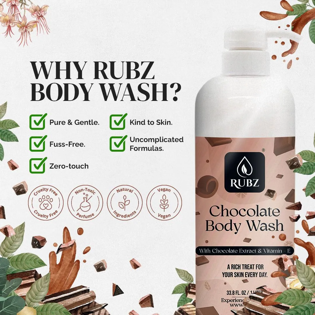 Rubz Chocolate Body Wash | Enriched With Glycerin & Long Lasting Fragrance | Soap-Free Body Wash For Women And Men | Paraben Free | SLS Free | 5 Litre