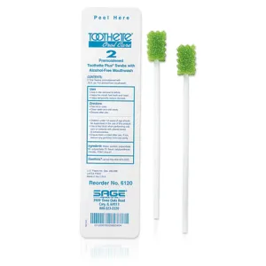 Sage Products Toothette Plus Swab with Alcohol-free Mouthwash, Distinct Ridges - Packet of 2 Swabs