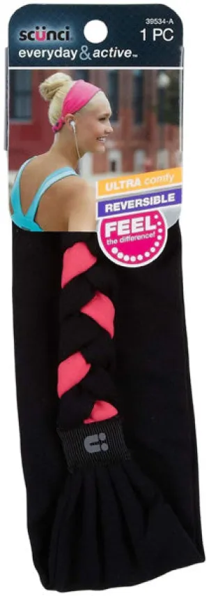 SCUNCI - Everyday and Active Reversible Braid Back Stretch Headwrap - 1 Piece