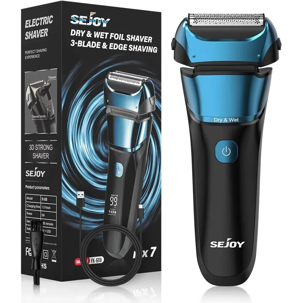 Sejoy Electric Razor for Men – Rechargeable Wet/Dry Foil Shaver with Automatic Cleaning and Fast Charging