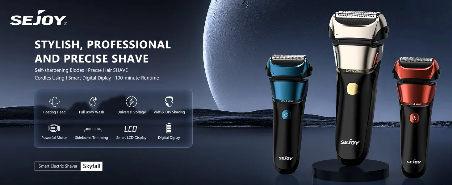 Sejoy Electric Razor for Men – Rechargeable Wet/Dry Foil Shaver with Automatic Cleaning and Fast Charging