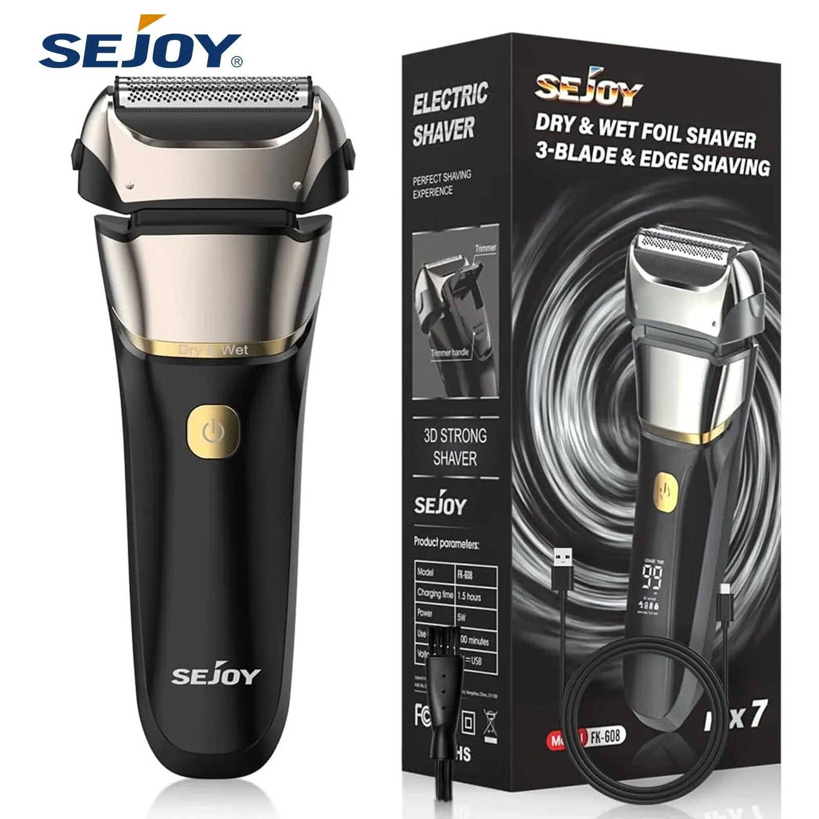 Sejoy Electric Razor for Men – Rechargeable Wet/Dry Foil Shaver with Automatic Cleaning and Fast Charging