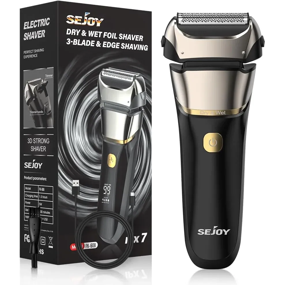 Sejoy Electric Razor for Men – Rechargeable Wet/Dry Foil Shaver with Automatic Cleaning and Fast Charging