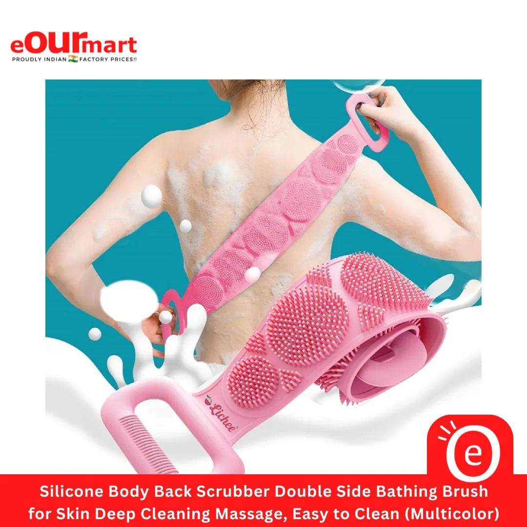 Silicone Body Back Scrubber Double Side Bathing Brush for Skin Deep Cleaning Massage, Dead Skin Removal Exfoliating Belt for Shower, Easy to Clean (BODY BACK BELT SCRUBBER- MULTICOLOR)