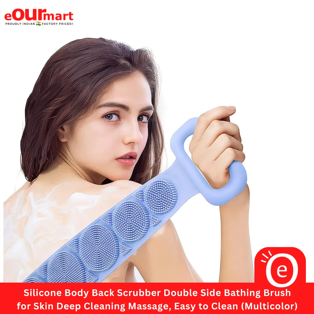 Silicone Body Back Scrubber Double Side Bathing Brush for Skin Deep Cleaning Massage, Dead Skin Removal Exfoliating Belt for Shower, Easy to Clean (BODY BACK BELT SCRUBBER- MULTICOLOR)