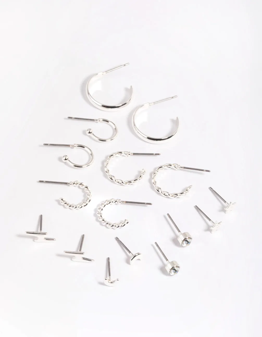 Silver Celestial Stud & Hoop Earring 8-Pack