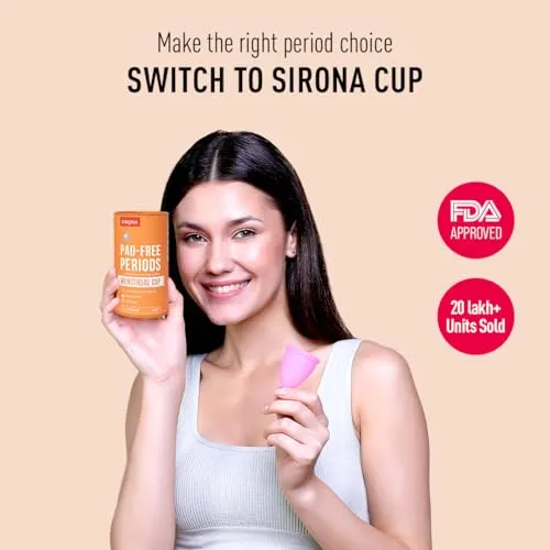 Sirona Reusable Menstrual Cup for Women | Medium Size with Pouch | Ultra Soft, Odour & Rash Free|100% Medical Grade Silicone|No Leakage|Protection for Up to 8-10 Hours | US FDA Registered,Pack of 1