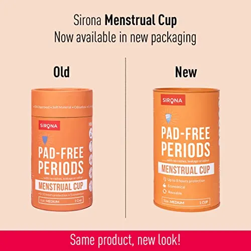 Sirona Reusable Menstrual Cup for Women | Medium Size with Pouch | Ultra Soft, Odour & Rash Free|100% Medical Grade Silicone|No Leakage|Protection for Up to 8-10 Hours | US FDA Registered,Pack of 1