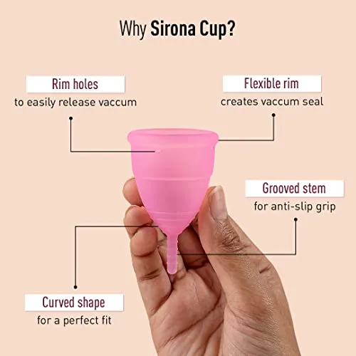 Sirona Reusable Menstrual Cup for Women | Medium Size with Pouch | Ultra Soft, Odour & Rash Free|100% Medical Grade Silicone|No Leakage|Protection for Up to 8-10 Hours | US FDA Registered,Pack of 1