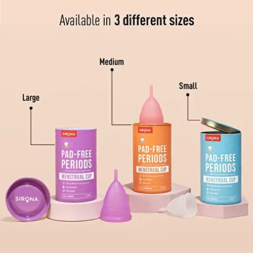 Sirona Reusable Menstrual Cup for Women | Medium Size with Pouch | Ultra Soft, Odour & Rash Free|100% Medical Grade Silicone|No Leakage|Protection for Up to 8-10 Hours | US FDA Registered,Pack of 1
