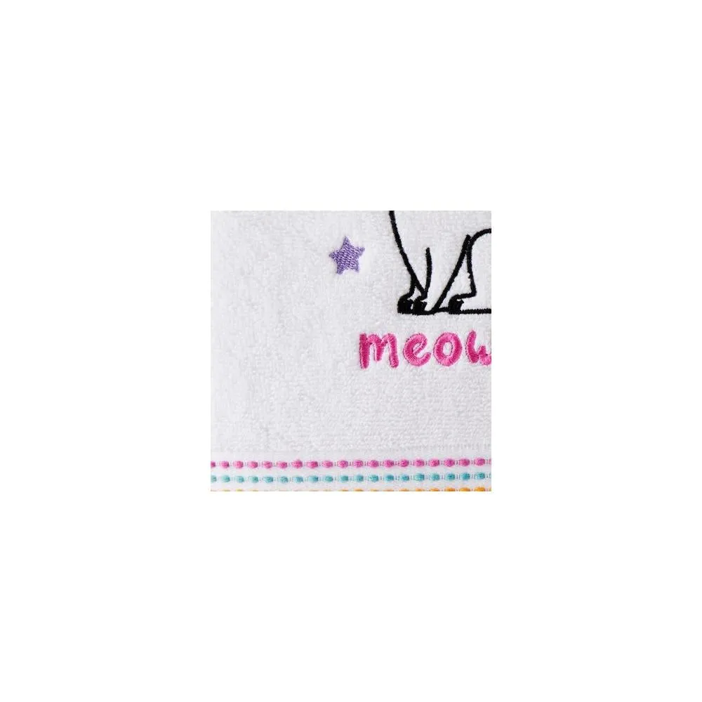SKL Home Saturday Knight Ltd Meowgic Mythical Caticorn Design With woven Multicolored Stripes Bath Towel - 27x50", White