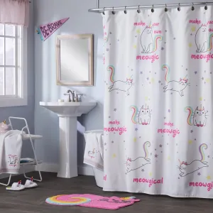 SKL Home Saturday Knight Ltd Meowgic Mythical Caticorn Design With woven Multicolored Stripes Bath Towel - 27x50", White