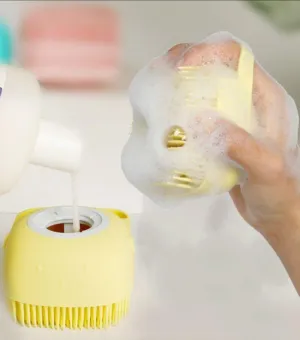 Soft Silicone Bristles Bath Brush Comb Scrubber Shampoo Dispenser