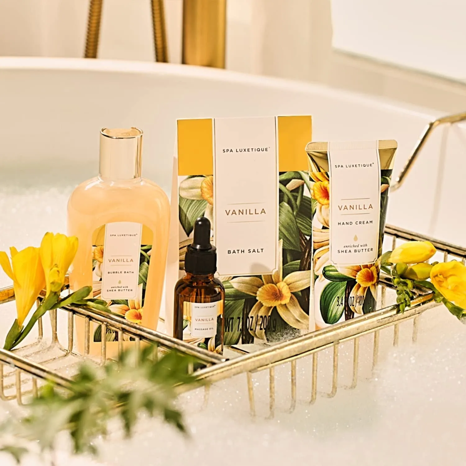 Spa Luxetique Gift Sets for Women Relaxing - 12 Pcs Vanilla Luxury Bath Baskets, Beauty Holiday Birthday Gifts for Her