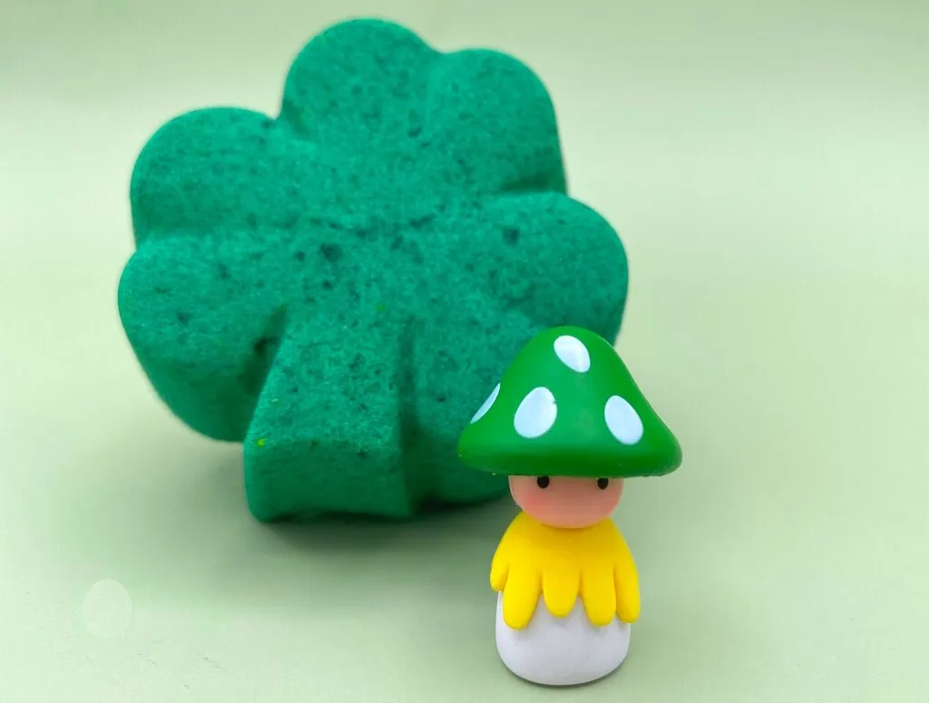 St Patrick Shamrock Kids Bath Bomb with Mushroom Fairy Inside