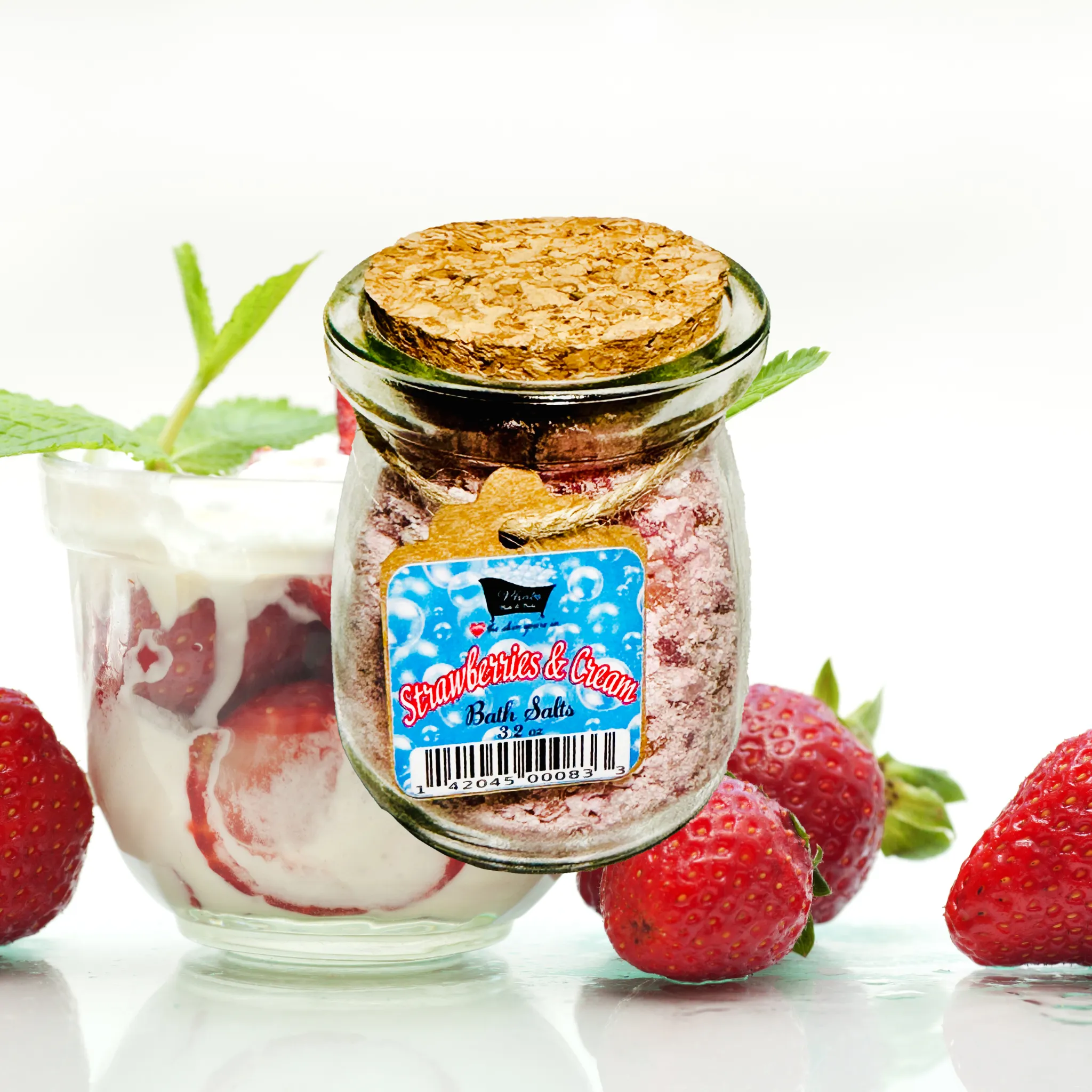 Strawberries and Cream Natural Bath Salts Kaolin Avocado Sea Salt Bath Soak 3.5 oz
