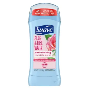Suave Invisible Solid Antiperspirant Deodorant Aloe & Rose Water, Unisex, 2.6 oz