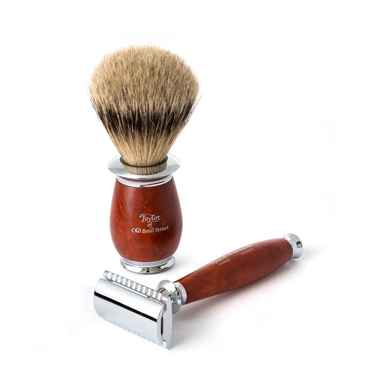 Super Badger Safety Razor Shaving Set in Briar Wood