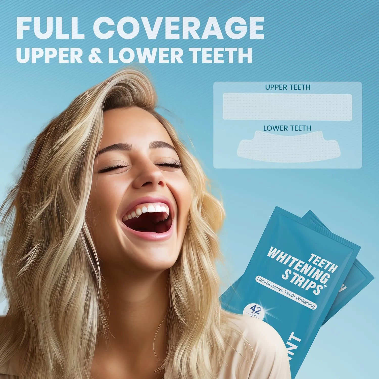 Teeth Whitening Strips for Sensitive Teeth - 42 Strips Enamel Safe Non-Slip Dry Strip Technology for Whiter Teeth, 30 Minutes Fast Results, Non-Sensitive, 21 Treatments, Mint