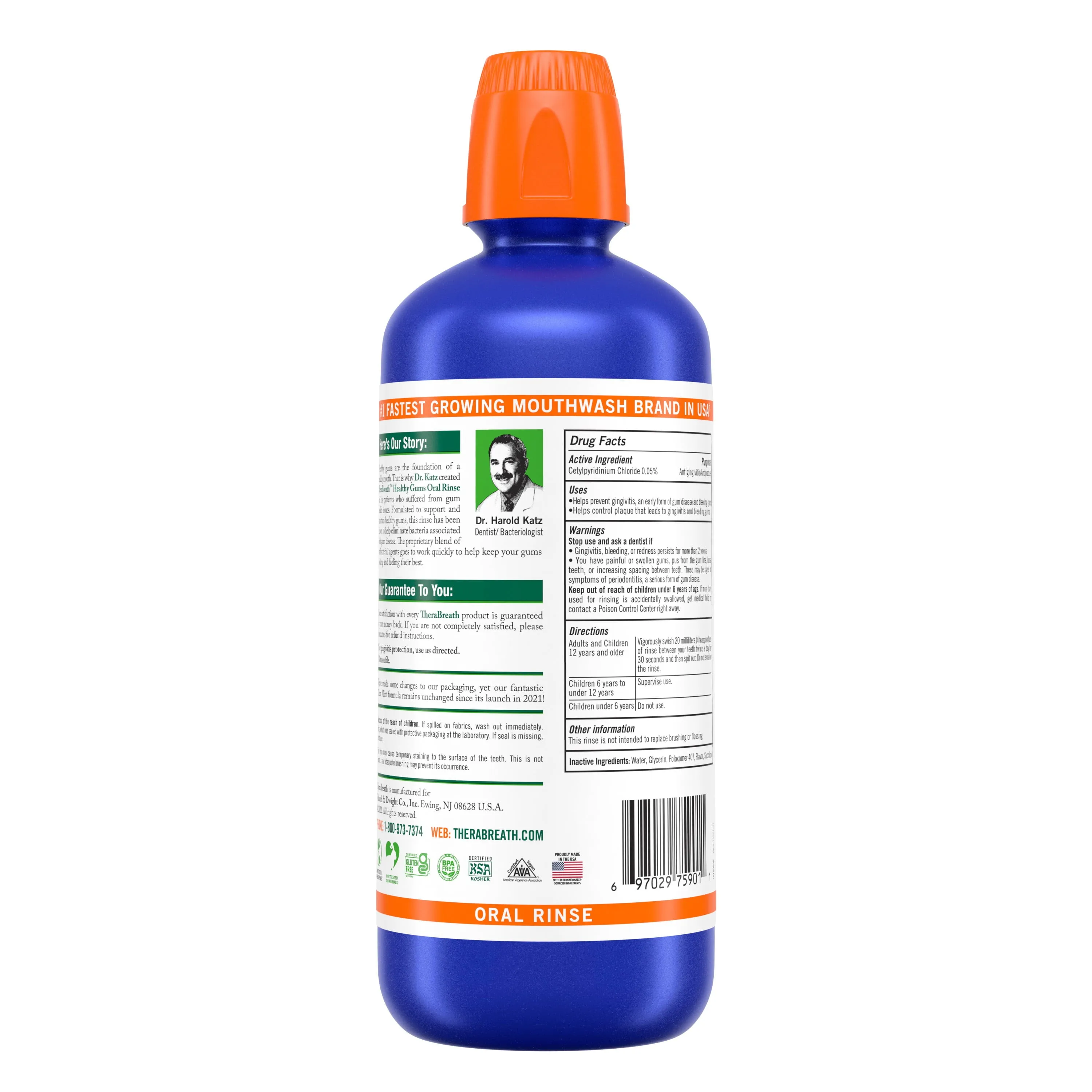TheraBreath Healthy Gums Mouthwash, Clean Mint, Dentist Formulated, 1 Liter