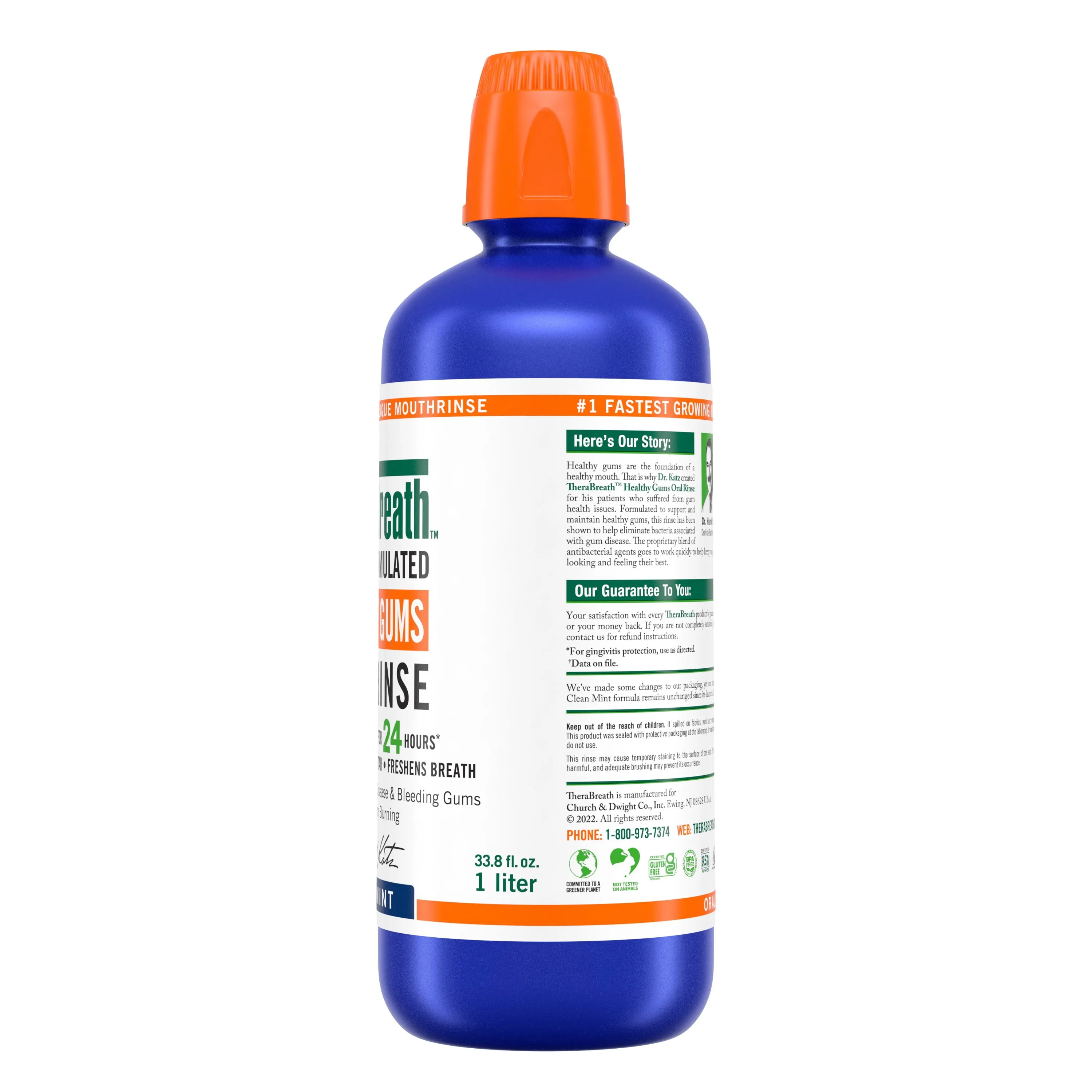 TheraBreath Healthy Gums Mouthwash, Clean Mint, Dentist Formulated, 1 Liter