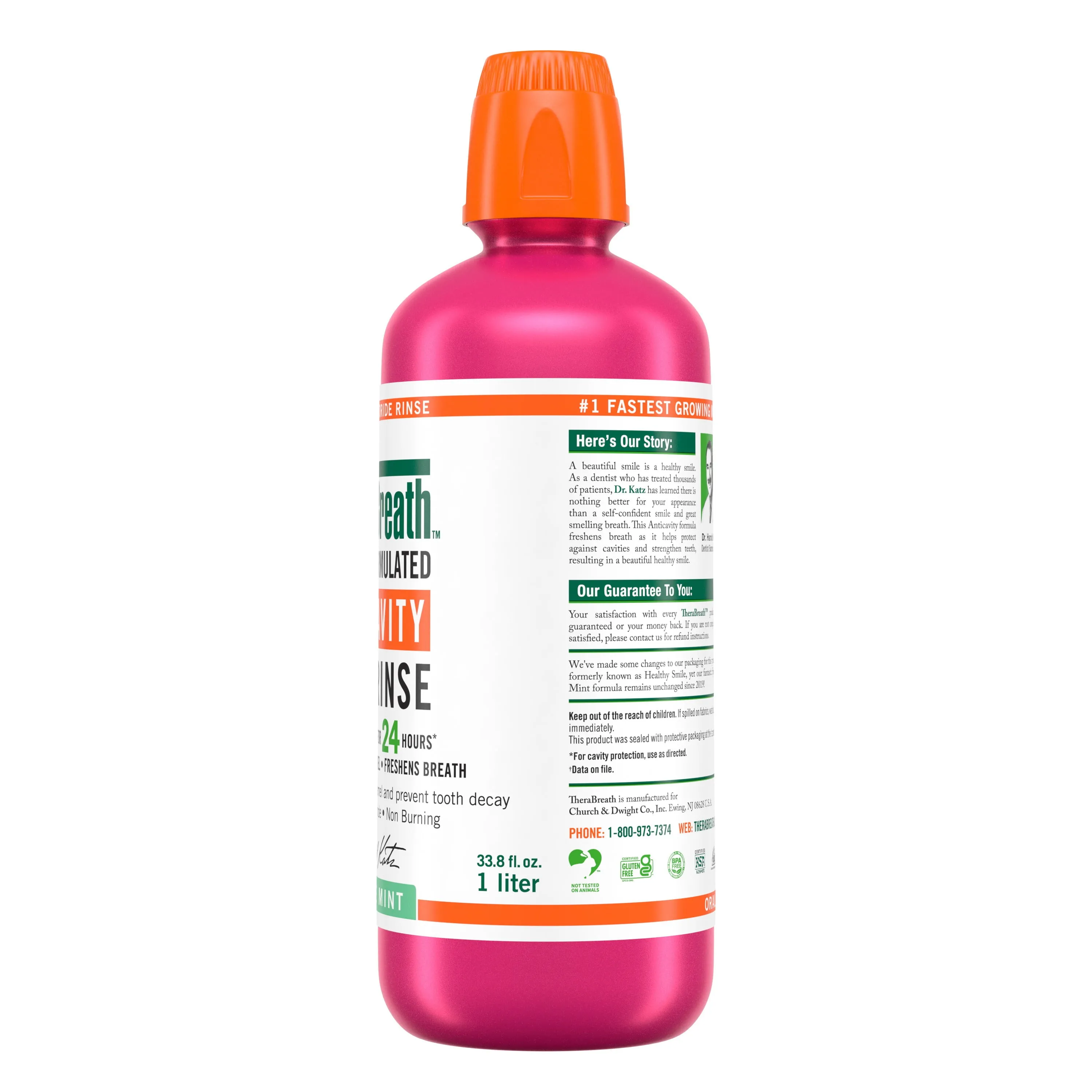 TheraBreath Healthy Smile Fluoride Mouthwash, Sparkle Mint, Anticavity, 1 Liter
