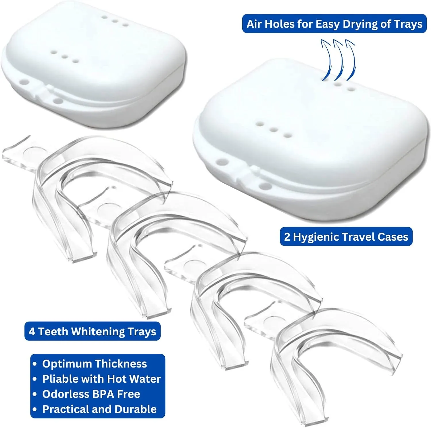 Trays Moldable 4 Dental Trays 2 Retainer Case Teeth Trays for Tooth Whitening Gel Compatible with Opalescence Teeth Whitening Gel
