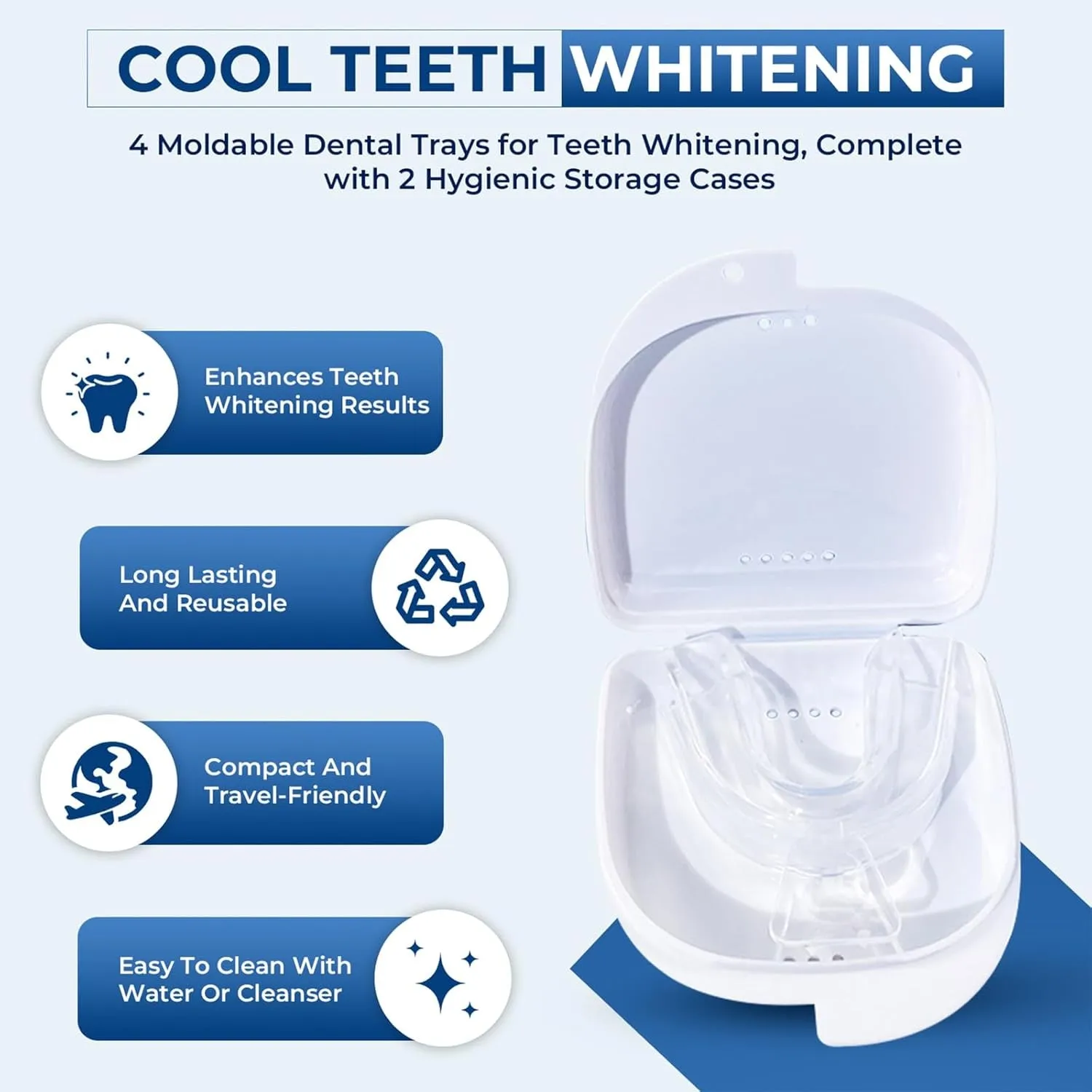 Trays Moldable 4 Dental Trays 2 Retainer Case Teeth Trays for Tooth Whitening Gel Compatible with Opalescence Teeth Whitening Gel