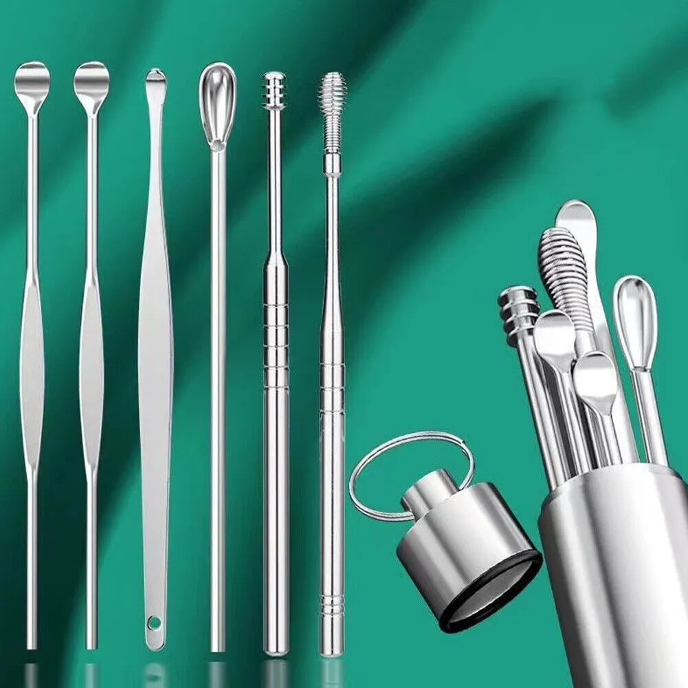 US 6PCS Ear Pick Cleaning Set Spiral Tool Spoon Ear Wax Remover Cleaner Curette