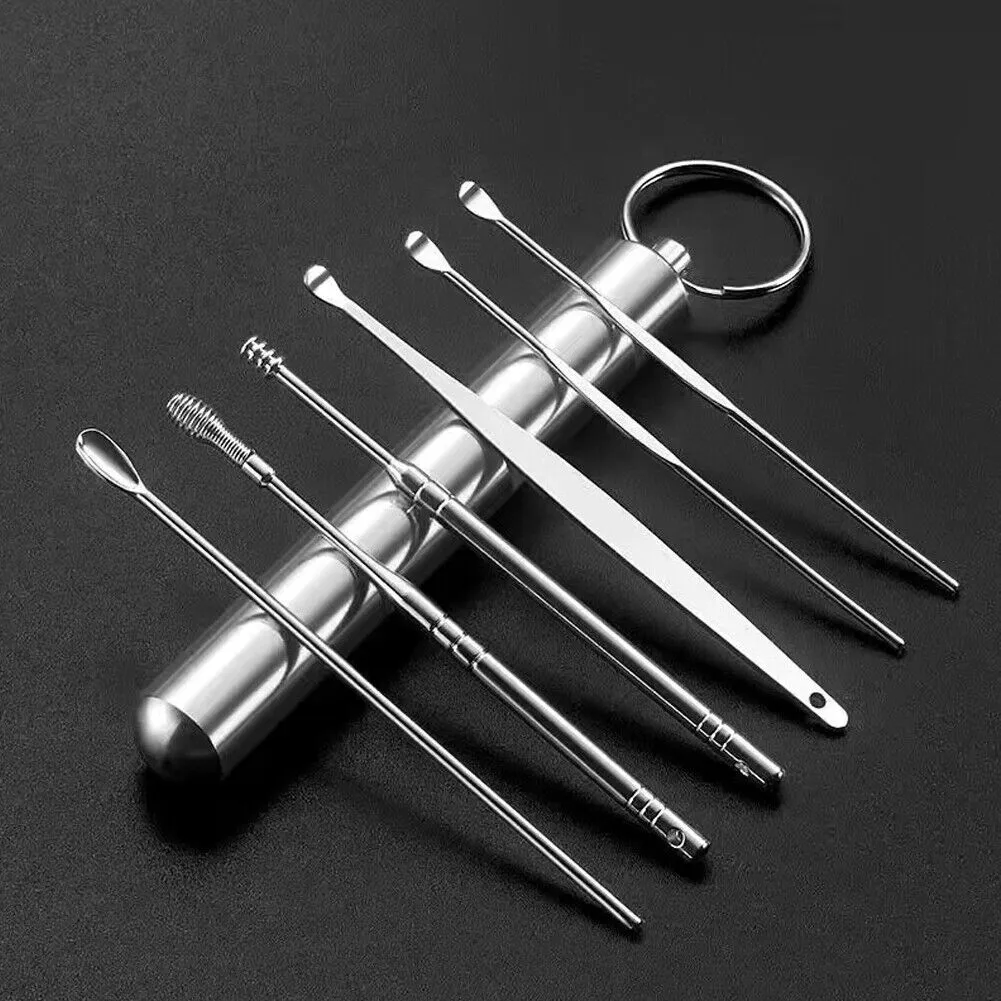 US 6PCS Ear Pick Cleaning Set Spiral Tool Spoon Ear Wax Remover Cleaner Curette