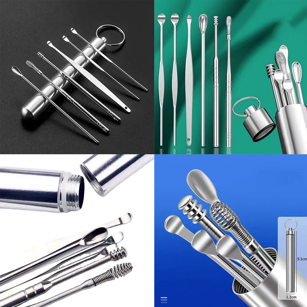 US 6PCS Ear Pick Cleaning Set Spiral Tool Spoon Ear Wax Remover Cleaner Curette