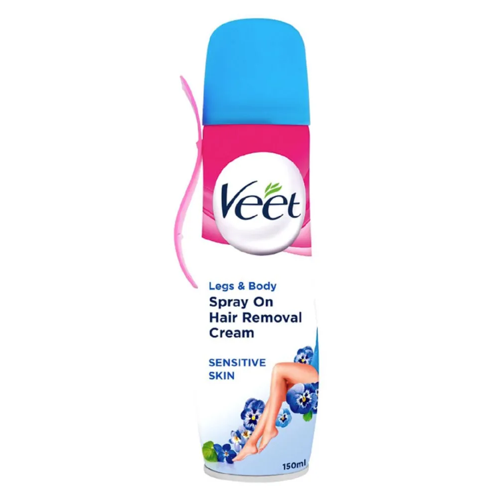 Veet Spray on Hair Removal Cream with Aloe Vera & Vitamin E for Sensitive Skin 150ml