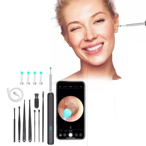 Visual Wax Removal Tool Kit with 3.3mm Camera HD Ear Scope Otoscope with Light Black