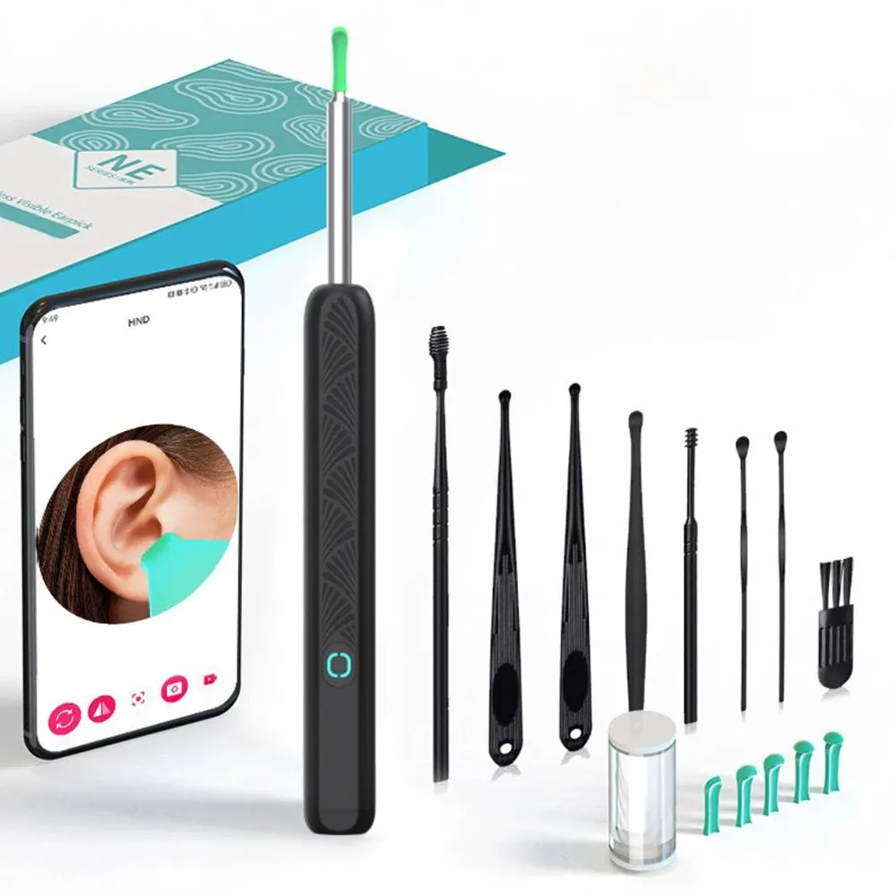 Visual WiFi Ear Wax Removal Tool Camera Wireless Ear Scope with Light Black