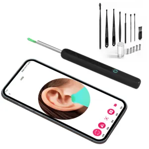 Visual WiFi Ear Wax Removal Tool Camera Wireless Ear Scope with Light Black
