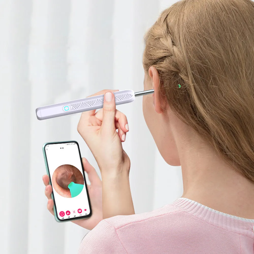 Visual WiFi Ear Wax Removal Tool Camera Wireless Ear Scope with Light White