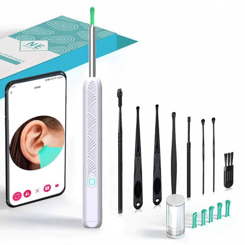 Visual WiFi Ear Wax Removal Tool Camera Wireless Ear Scope with Light White