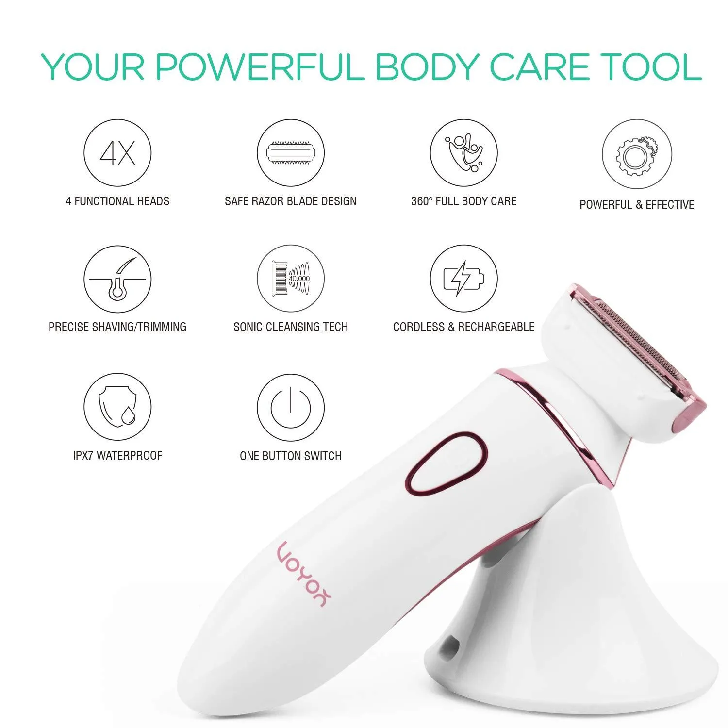 VOYOR Electric Razor for Women - Rechargeable Shaver Wet & Dry Painless Bikini Trimmer