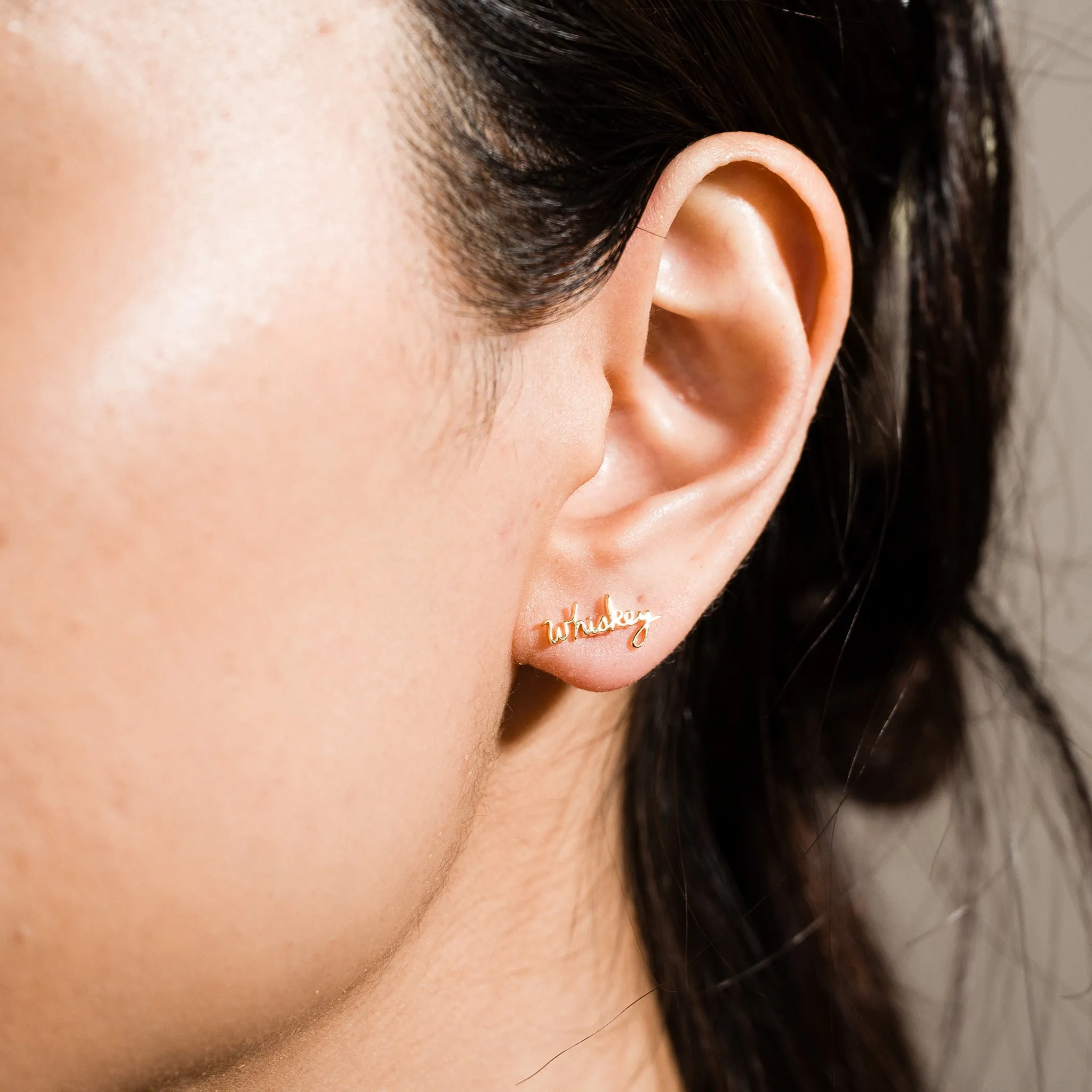 Whiskey Script Stud Earrings