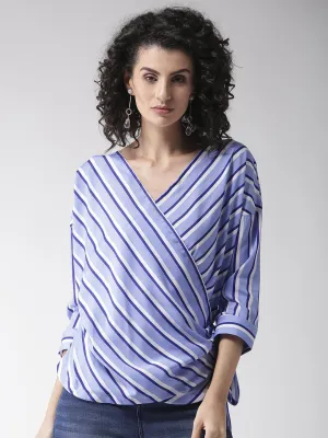 Women Blue & White Striped Wrap Top