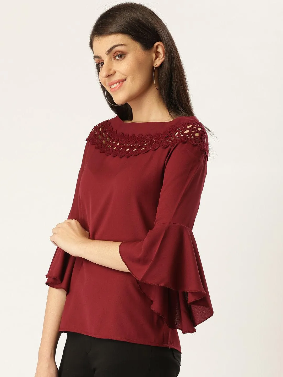 Women Burgundy Solid Top