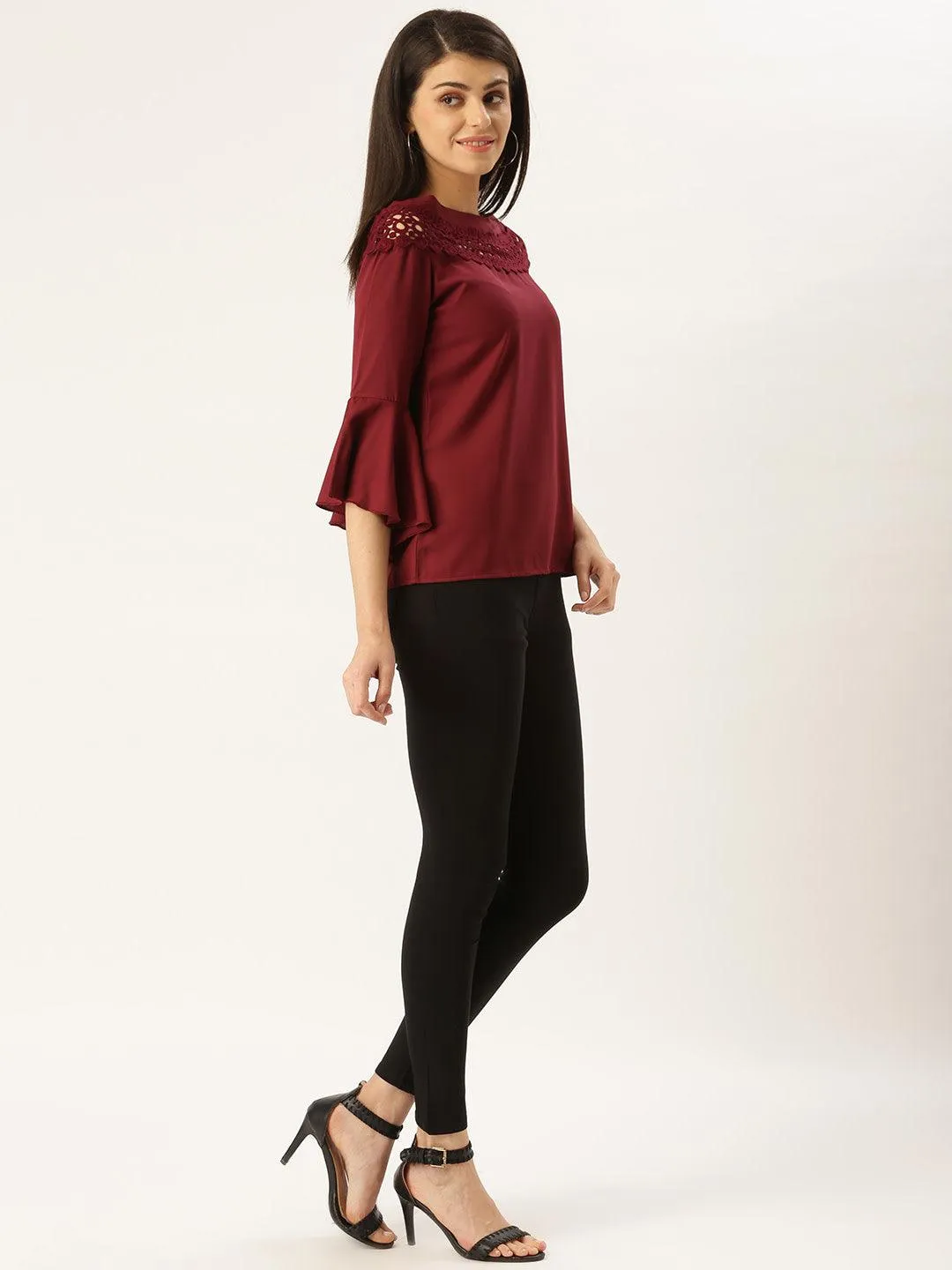 Women Burgundy Solid Top