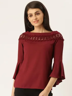 Women Burgundy Solid Top