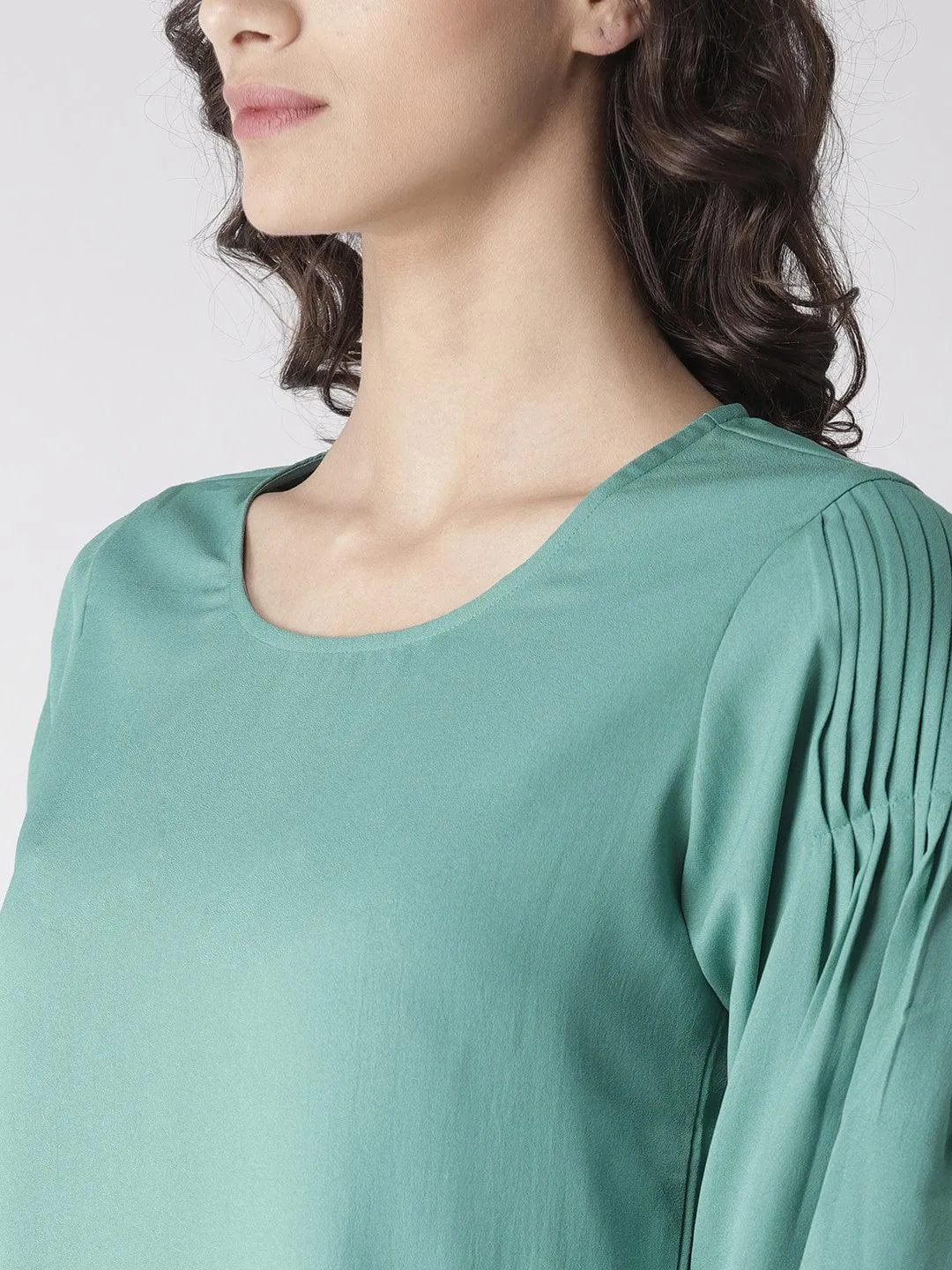 Women Green Solid A-Line Top