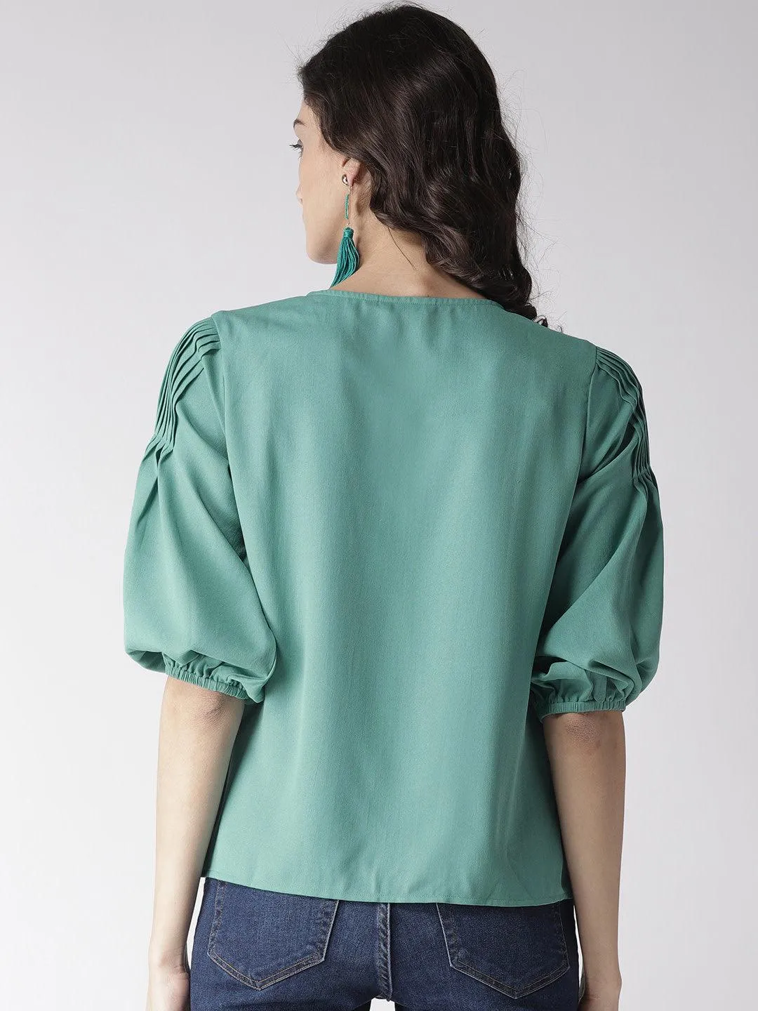 Women Green Solid A-Line Top