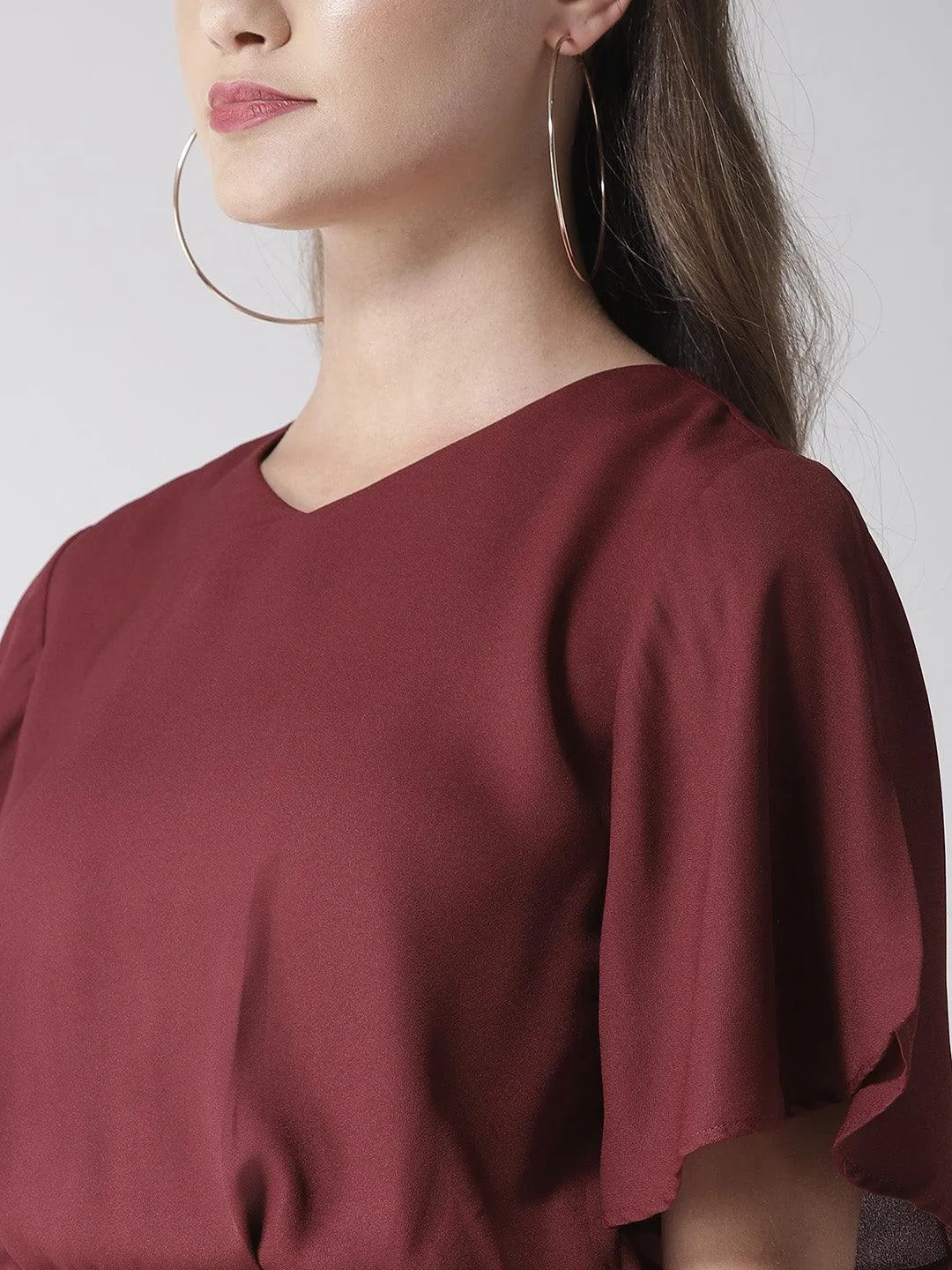 Women Maroon Solid Crop Blouson Top