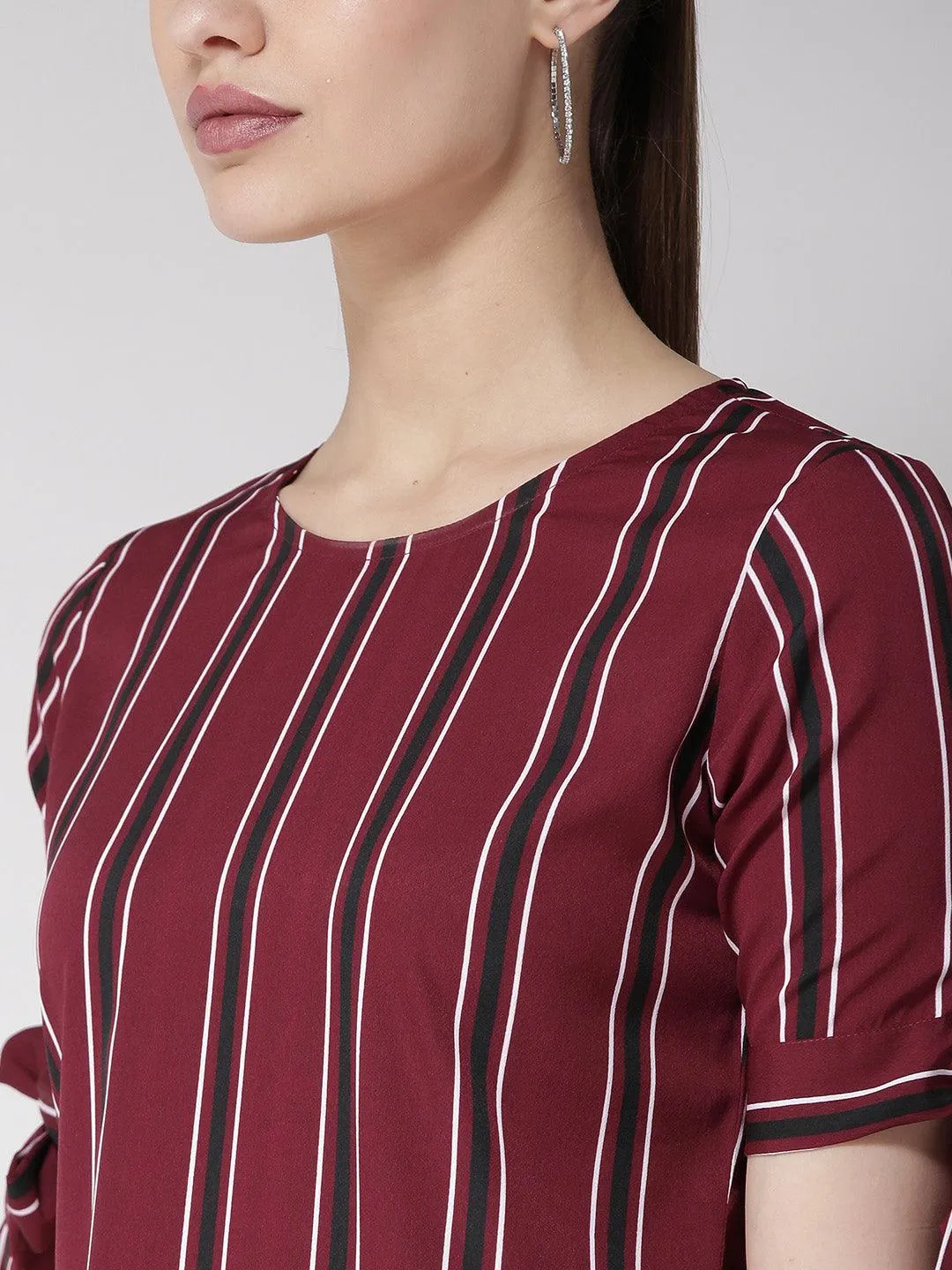 Women Maroon Striped A-Line Dress