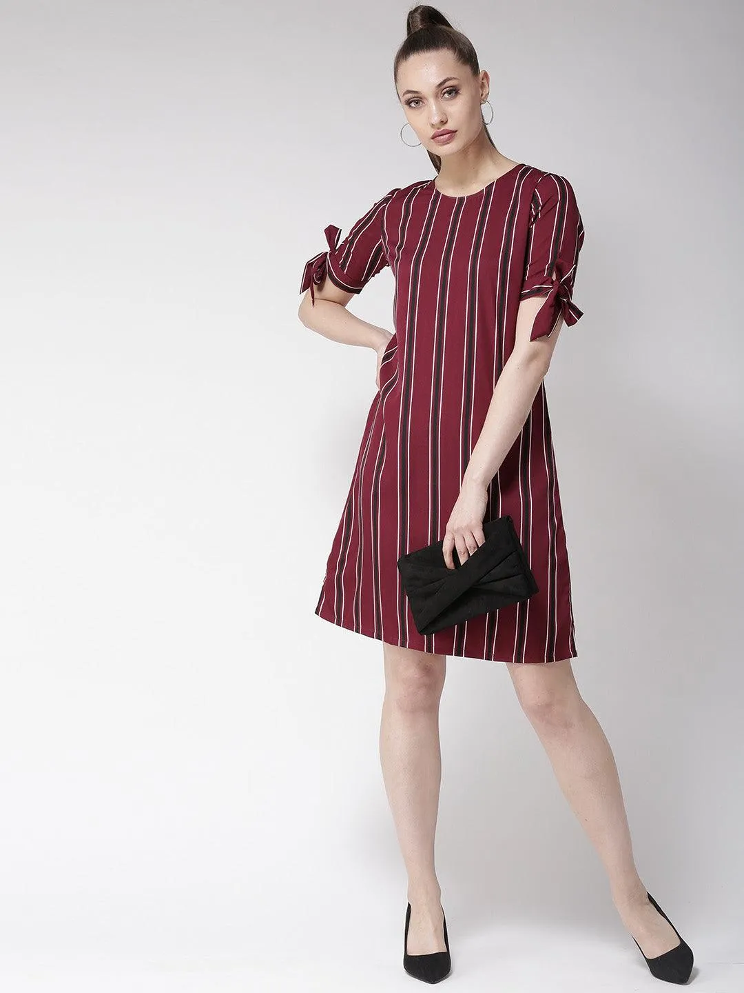 Women Maroon Striped A-Line Dress